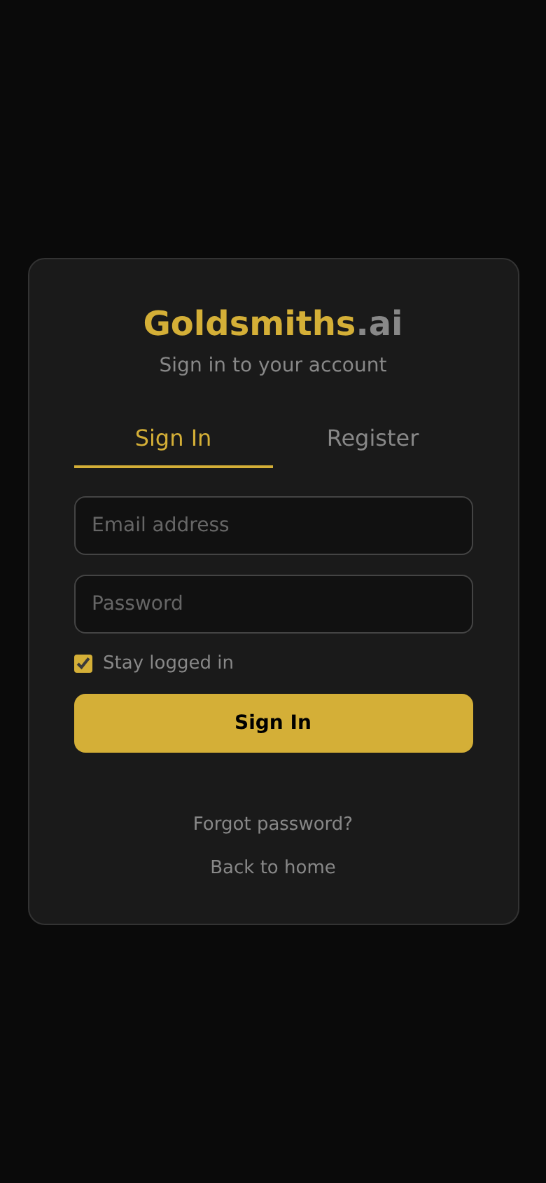 Member sign in screen