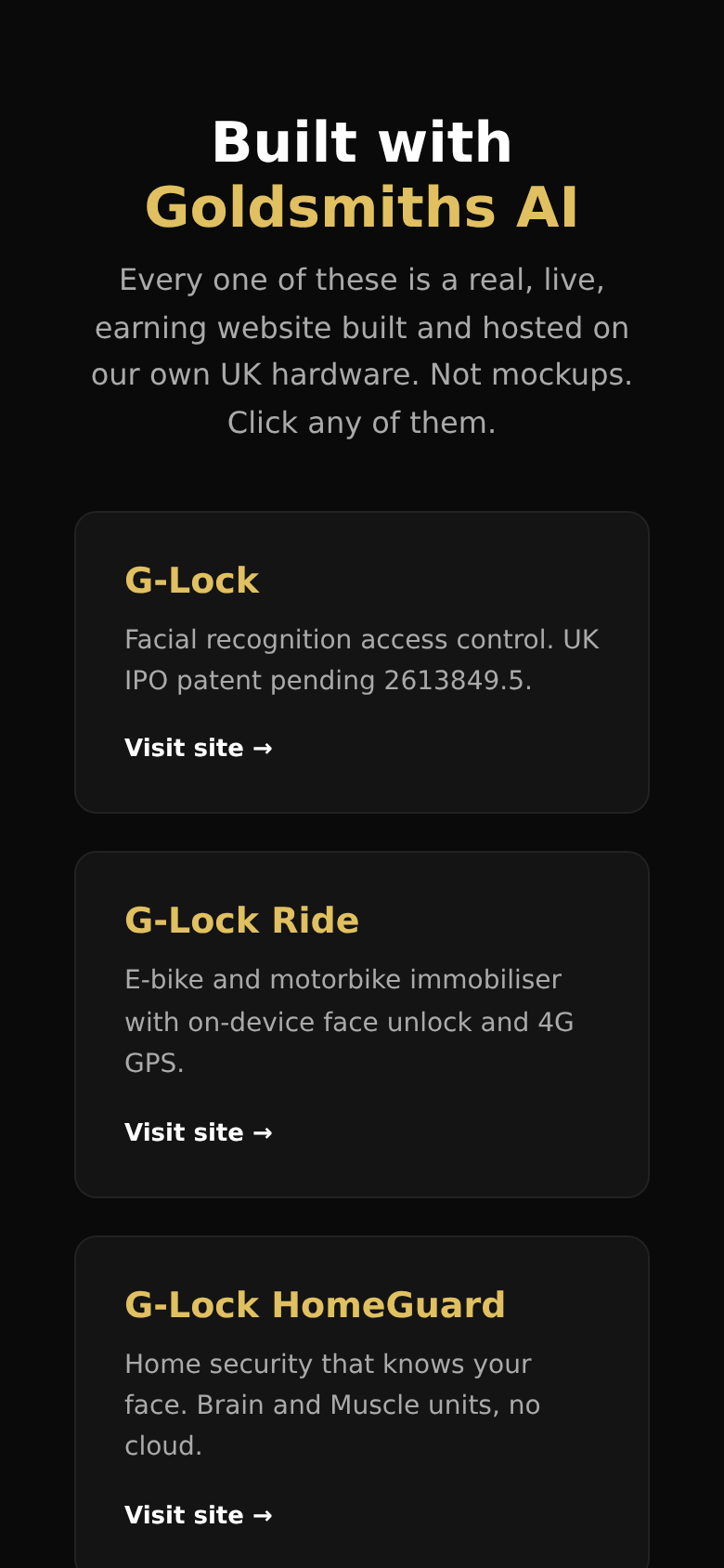 Showcase of sites built with Goldsmiths AI